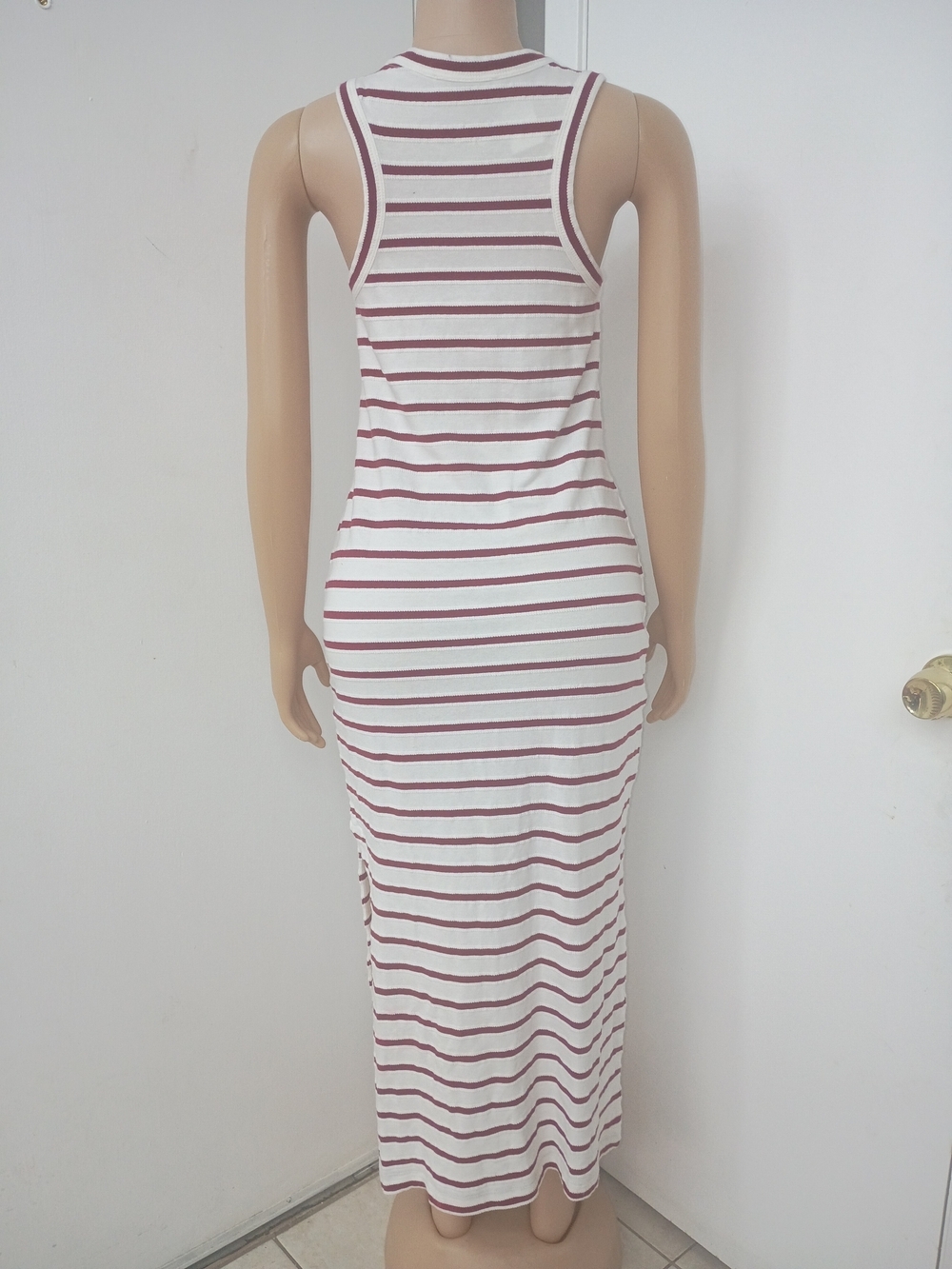 Striped Tank Midi Dress - White & Burgundy - Picture 3 of 8